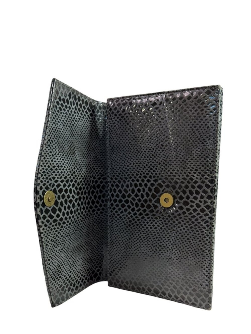 Lindsay Perry Faux Leather Gray Snakeskin Embossed Clutch with Real Agates - Picture 7 of 9